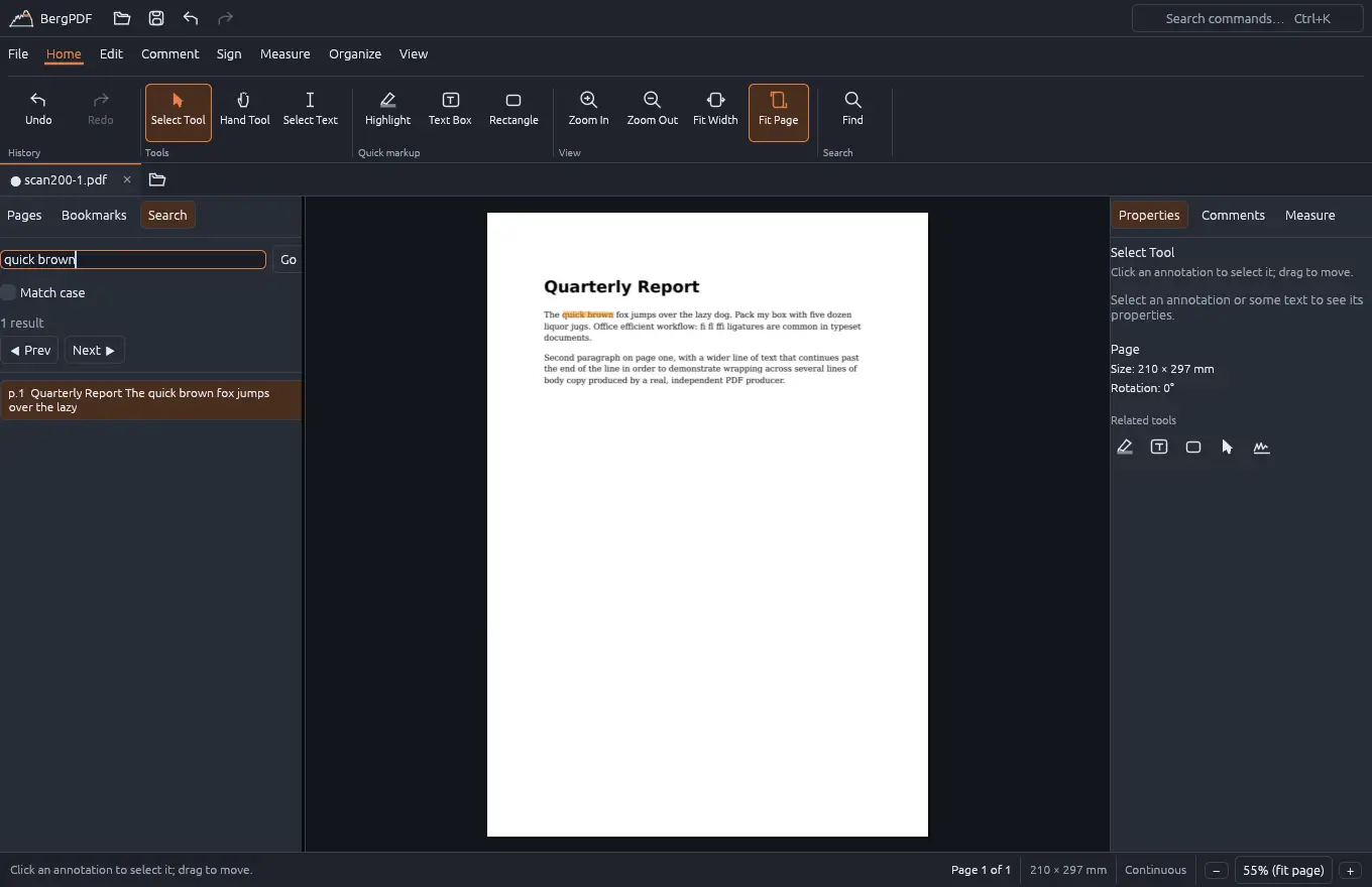 Searching for text in a scanned page after OCR
