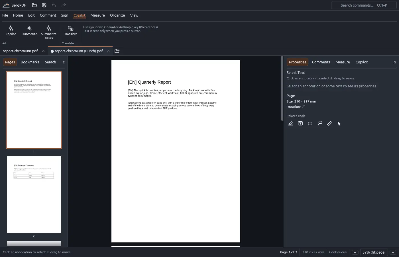 A PDF translated in place and opened as a copy in a new tab