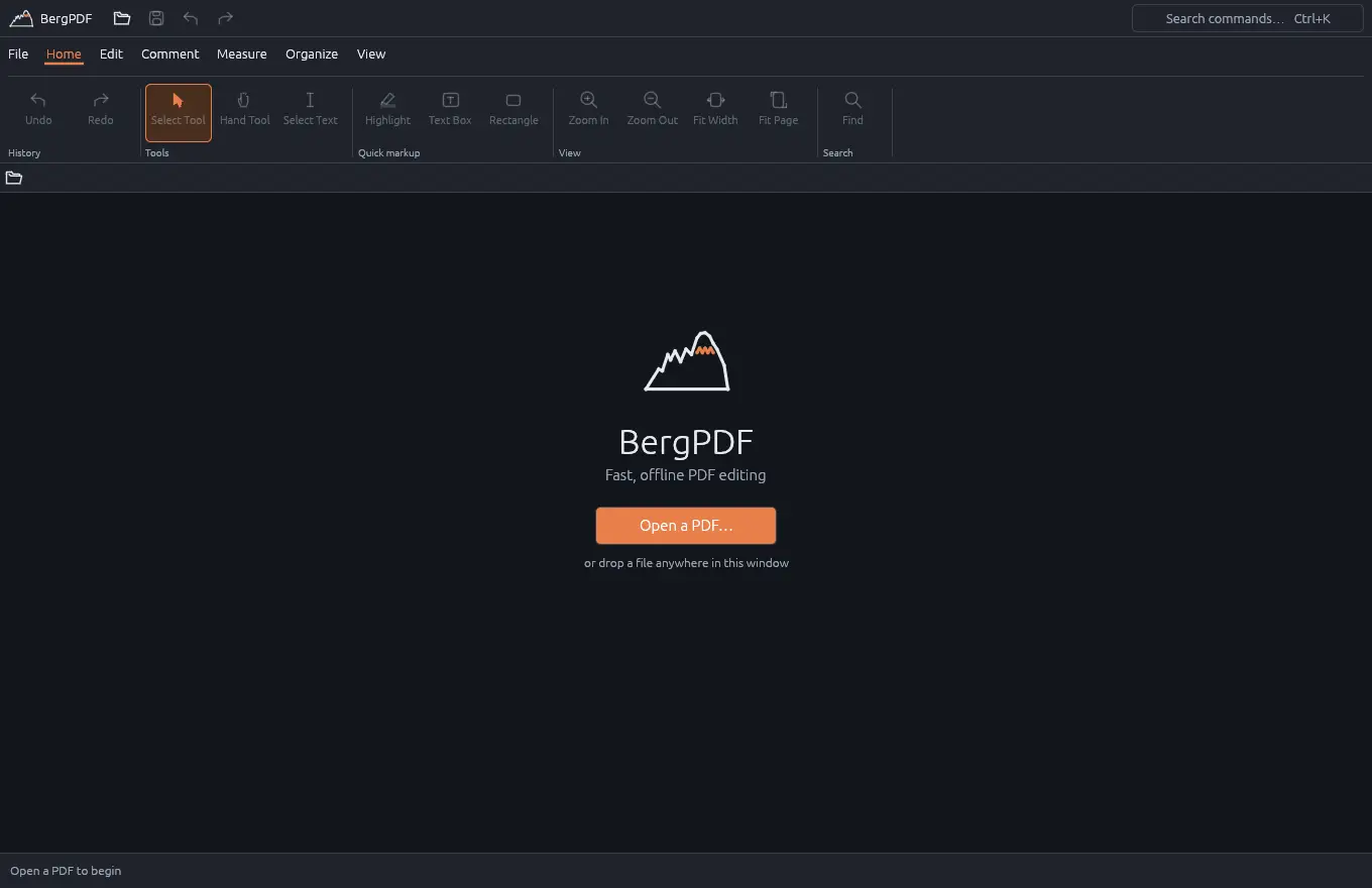 The BergPDF welcome screen